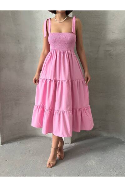 Arzu Φόρεμα από ύφασμα ποπλίνα με τιράντες και διακοσμητικές λεπτομέρειες