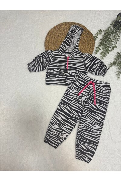 TİJK Girl's Zebra Patterned Elbow Sleeve Sports Suit