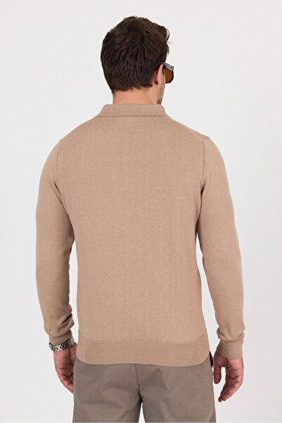 hateko Saf %100 Pamuk Camel Polo Yaka Triko Kazak