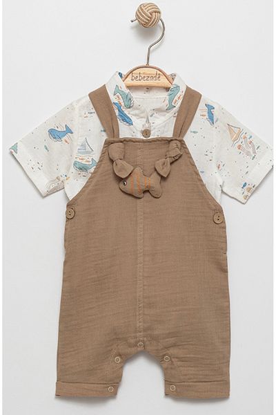 Bebezade Fish Patterned Muslin Shirt Salopet Set
