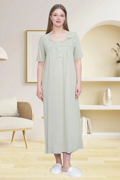 LOHOUSE Women's Green Plus Size (Oversize) Short Sleeve Cotton Mother's Nightgown