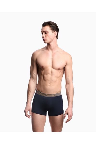 Emporio Armani Men's 2 Pack Soft Textured Logo Elastic Waist Navy-White Boxer Em 000253   Af10787-M0079