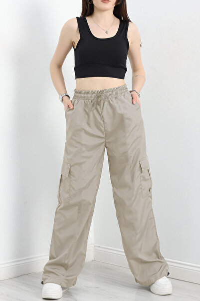 OXVİN Women's Summer Oversize Parachute Fabric Cargo Pocket, Leg Clip, Baggy Trousers