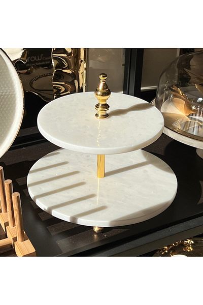 Onedekor Marblas Real Marble Luxury Layered Cookie Rack Gold White