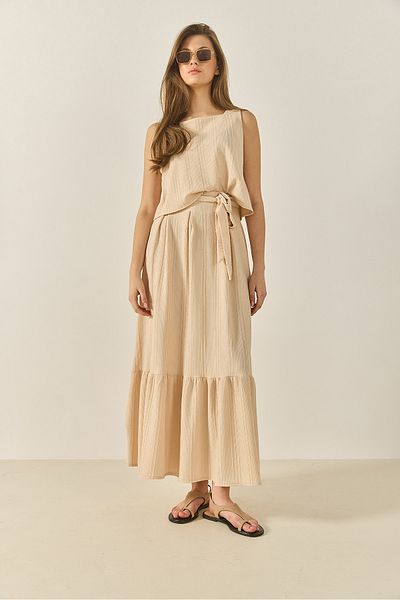 Bianco Lucci Women's Thick Strap Blouse Long Loose Skirt Textured Summer Bottom-Top Suit 9329 60281045