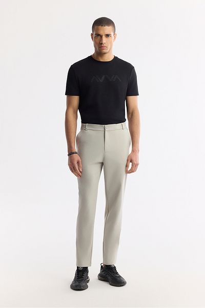 Avva Men's Stone Slim Fit Elastic Waist Bi Stretch Fabric Trousers A51Y3077