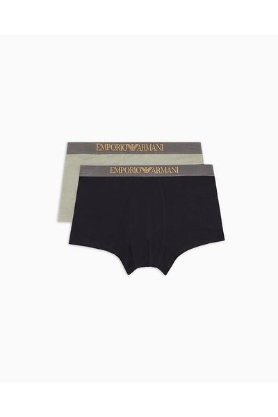 Emporio Armani Men's 2 Pack Soft Textured Logo Elastic Waist Green Boxer Em 000253   Af10787-M7003