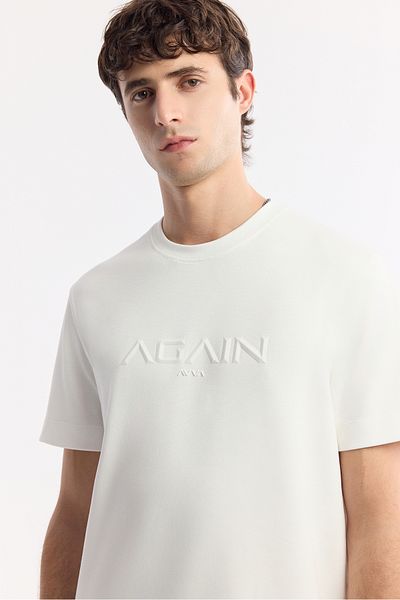 Avva Men's White Crew Neck Hologram Printed Interlock T-Shirt A51Y1132
