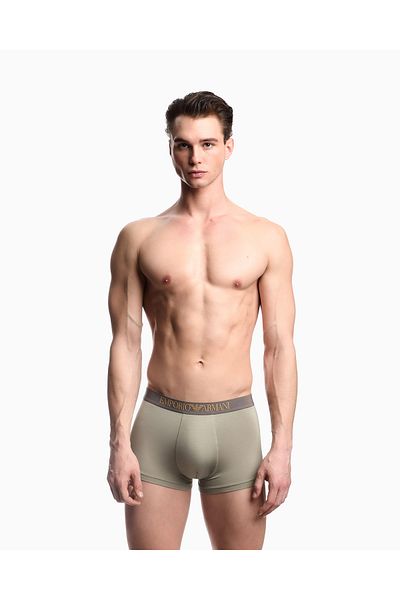 Emporio Armani Men's 2 Pack Soft Textured Logo Elastic Waist Green Boxer Em 000253   Af10787-M7003