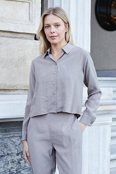 Jument Women's Lycra-Free Modal Fabric Long Sleeve Lightweight Short Shirt-Smoke