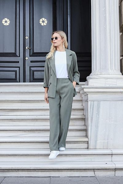 Jument Women's Silky Textured Modal High Waist Side Pockets Elastic Back Wide Leg Loose Palazzo Trousers-Khaki