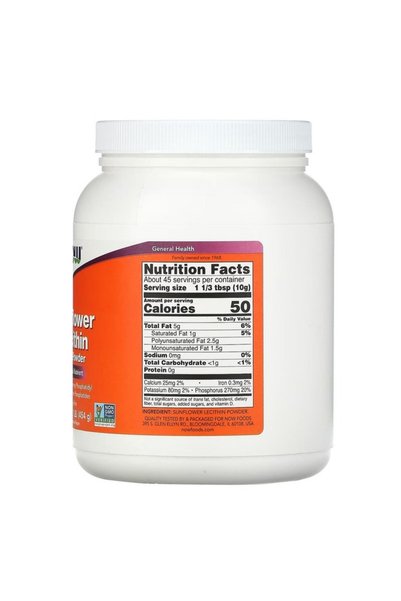 Now Foods Sunflower Lecithin Pure Powder 454Gr - Usa Origin.