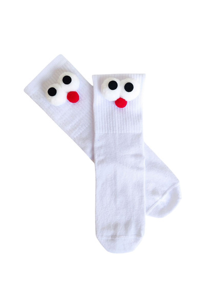 ZEYZEY MONKEY 1 Pair White Funny Design Plain Colored Unisex Sports Socks with Burst Eyes (Compatible with 36-44)