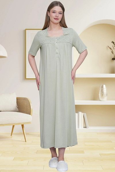 LOHOUSE Women's Green Plus Size (Oversize) Short Sleeve Cotton Mother's Nightgown