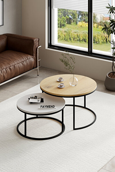 FAYMEND PRİME 2'li Orta Sehpa 'Siyah Beyaz Rivoli' 70x58