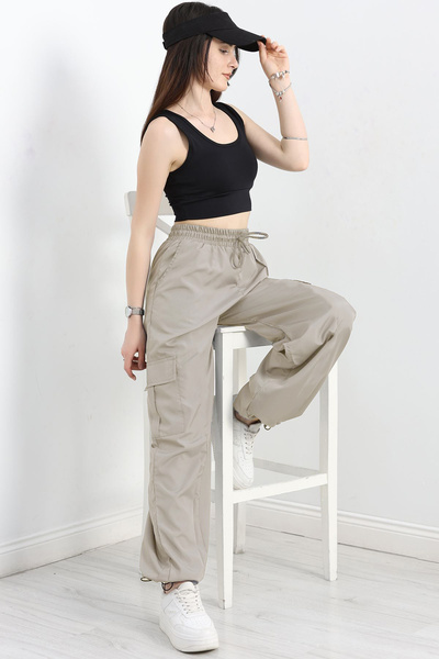 OXVİN Women's Summer Oversize Parachute Fabric Cargo Pocket, Leg Clip, Baggy Trousers