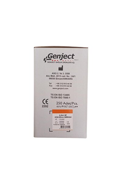 Genject - 2.5 ML 3P 25G TURUNCU 25MM AŞI ENJEKTÖRÜ - 100 ADET