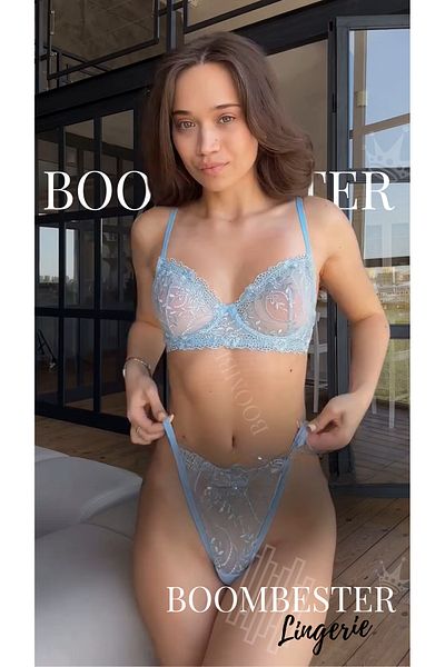 BoomBester Set de chiloți sutien albastru baby cu model din tul cu dantelă, cu sârmă în partea de jos (sutien-thong)