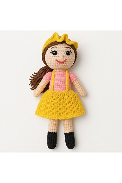 Jaju Baby 20 cm Sarı Şapkalı Kız Amigurumi Saçlı Kız