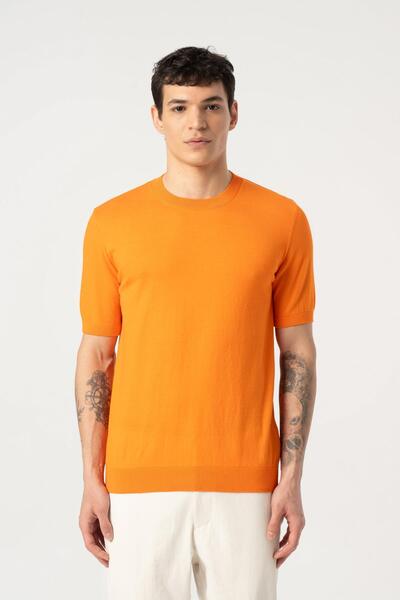 MFY Fashion Knitwear Crew Neck Tshirt 100% Cotton Orange