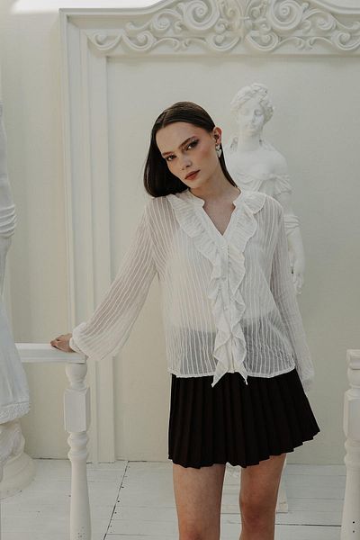 Le Savu Shilsee Women White Color Ruffle Detail Transparent Inner Bluzlu Shirt