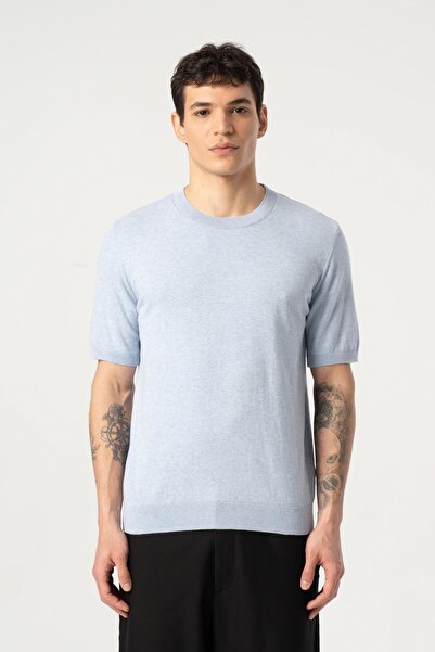 MFY Fashion Knitwear Crew Neck Tshirt 100% Cotton Light Blue