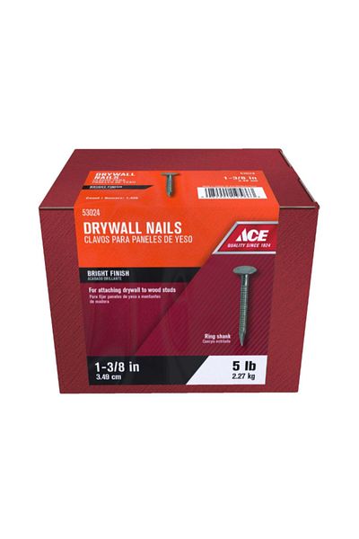 ACE Bright Finish Ring Shank Flat Head Drywall Nails 1-3/8inch