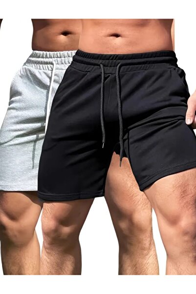 FİTGO Ανδρικό 2-Pece Regular γκρι μαύρο σορτς