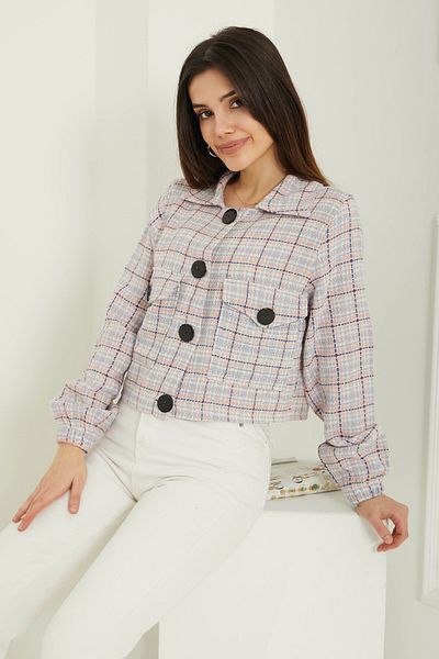 TOFİSA Women's Shirt Collar Buttoned Chanel Jacket Powder - 13361
