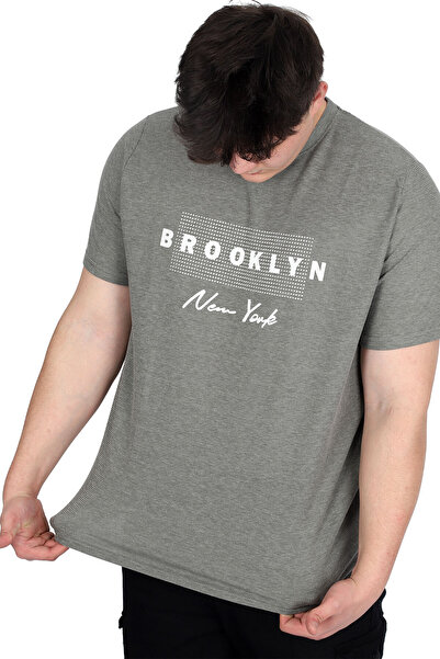 ModeXL Mode XL Large Size Men's T-Shirt Printed Brooklyn Waffle U25002 Khaki