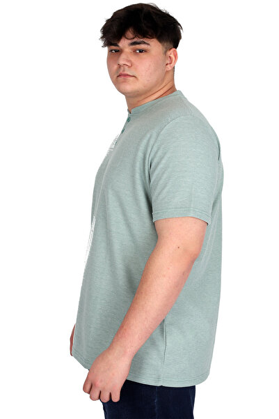 ModeXL Mode XL Μεγάλο Μέγεθος Ανδρικό μπλουζάκι με γιακά δικαστή Waffle U20036 Çağla