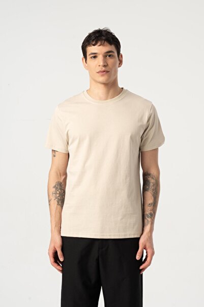 MFY Fashion Men's 100% Cotton Regular Cut Crew Neck Short Sleeve T-Shirt Beige