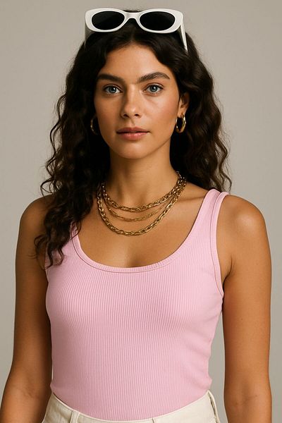 Black Elwis Women's Ribbed Strap Basic Tank Top