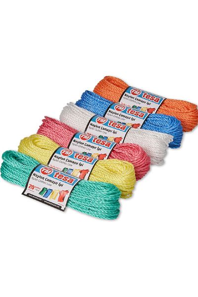 Tesa 4 Pieces (4X20) Colorful Clothesline Sturdy Water Resistant Durable Multi-Purpose Clothesline