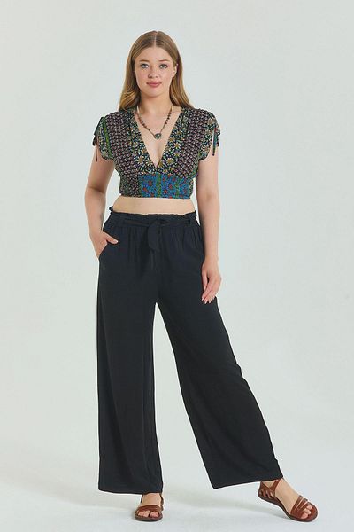 Los banditos Women's Plus Size Trousers with Elastic Waist Belt Detail