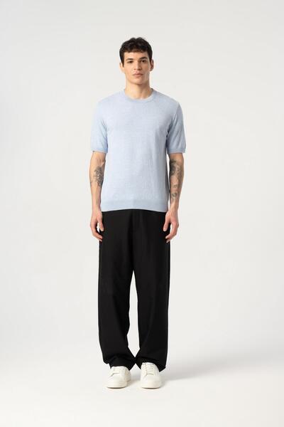 MFY Fashion Knitwear Crew Neck Tshirt 100% Cotton Light Blue