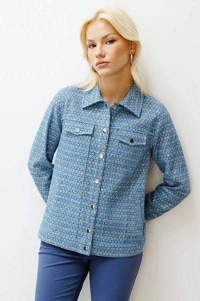 Ekol Self Patterned Sequined Coat Blue 06030
