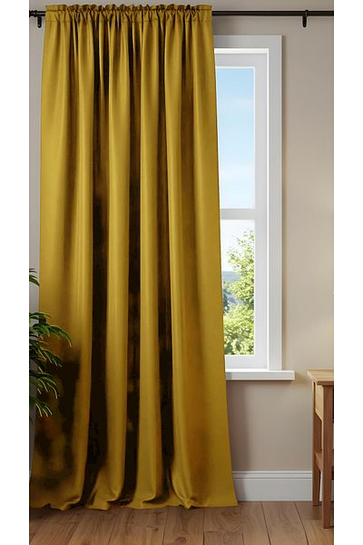 Yuka Blackout Light Proof Background Curtain Mustard Color Single Wing No Pleats 100% Blackout Sunshade