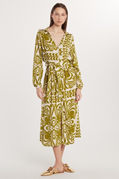 Tudors Γυναικείο φόρεμα με μανσέτα με λεπτή εφαρμογή V λαιμόκοψη