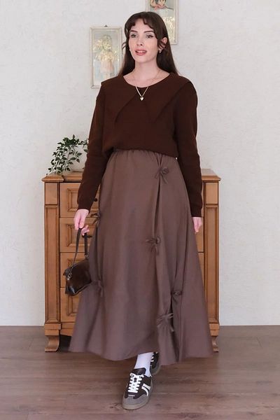 Ceylan Otantik Bitter Brown Bow Skirt