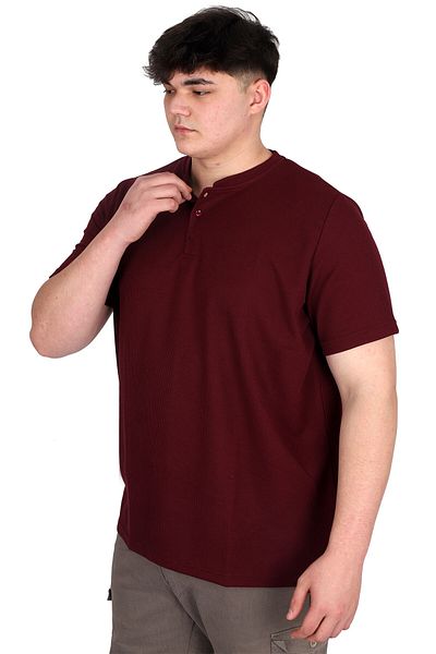 ModeXL Mode XL Μεγάλο Μέγεθος Ανδρικό μπλουζάκι με γιακά Judge Waffle U20036 Βουργουνδία