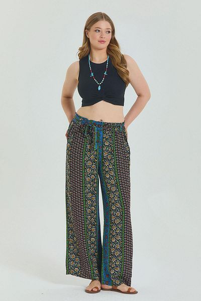 Los banditos Women's Plus Size Trousers with Elastic Waist Belt Detail