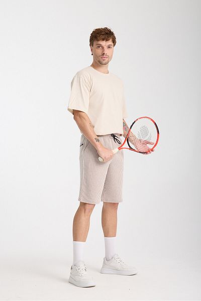 ZİYMO Men's Striped Combed Shorts T-Shirt Suit - Bottom Top Sweatpants Set