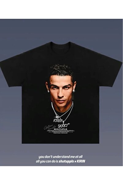 Violon تي شيرت كريستيانو رونالدو مطبوع باللون الأسود