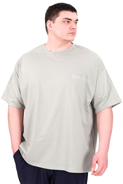 ModeXL Moda XL Plus Size Muška T-shirt okrugla kragna BORN TOLYFT U25029 Çağla