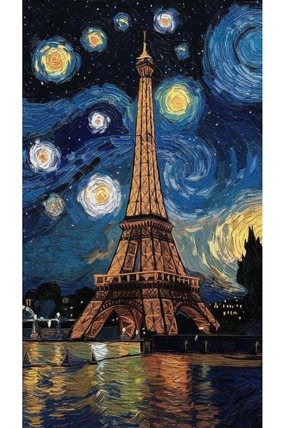 pixartsanat Starry Sky and Eiffel Pixart Art Diamond Mosaic Painting 40X60