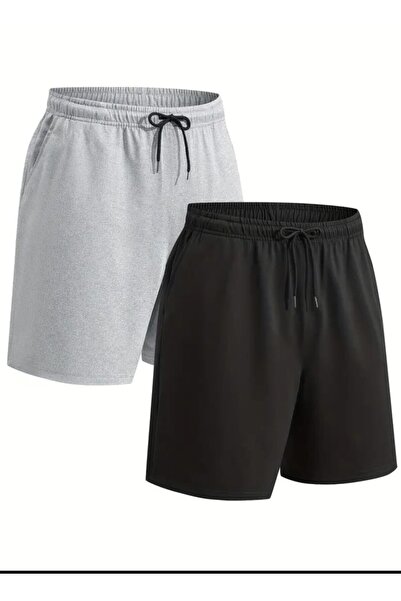 FİTGO Pantaloni scurți pentru bărbați din 2 piese Bermuda gri negru