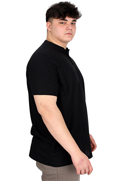 ModeXL Mode XL Ανδρικό μπλουζάκι με γιακά Judge Waffle U20036 Μαύρο