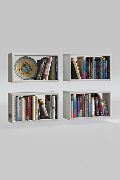 Kenzlife Duvar Rafı Kitaplık Hülas Byz 022*039*13 Dörtlü Duvara Asma Aparatlıdır 4 Adet