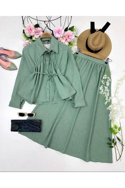 modasindoma Women's Front Gathered Skirt Suit